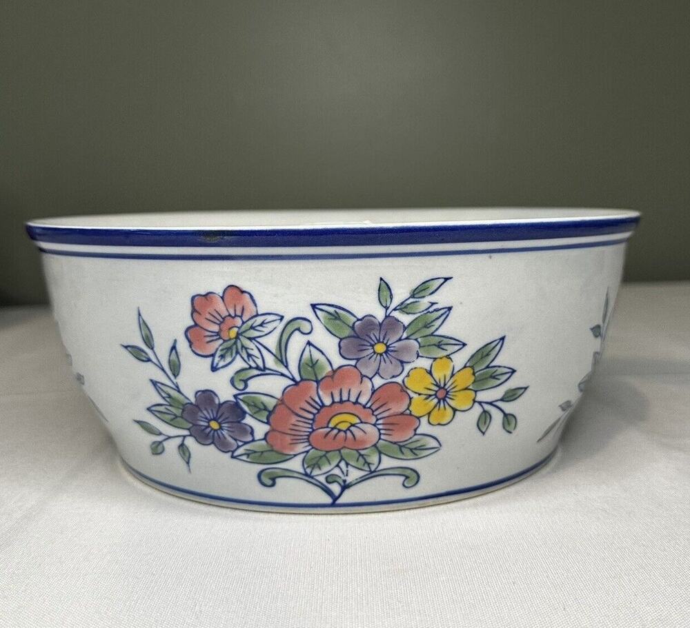 Chinoiserie Ceramic Asian Floral Flower Planter Fruit bowl  Vintage Cottagecore